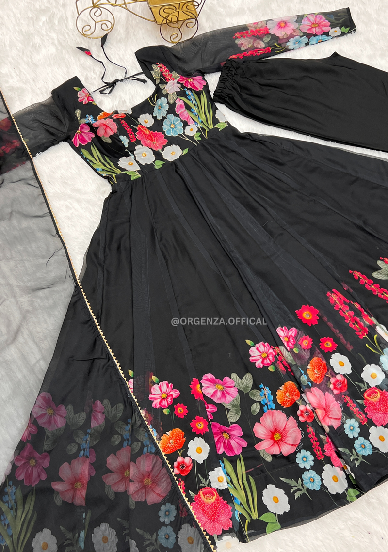 Floral Organza Anarkali With Dupatta And Pant