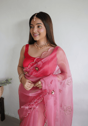 Pink Colour Organza Saree With Handwork - Orgenza Store - digisoch