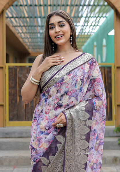 Purple Georgette Saree With Viscose Border - Orgenza Store