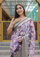 Purple Georgette Saree With Viscose Border