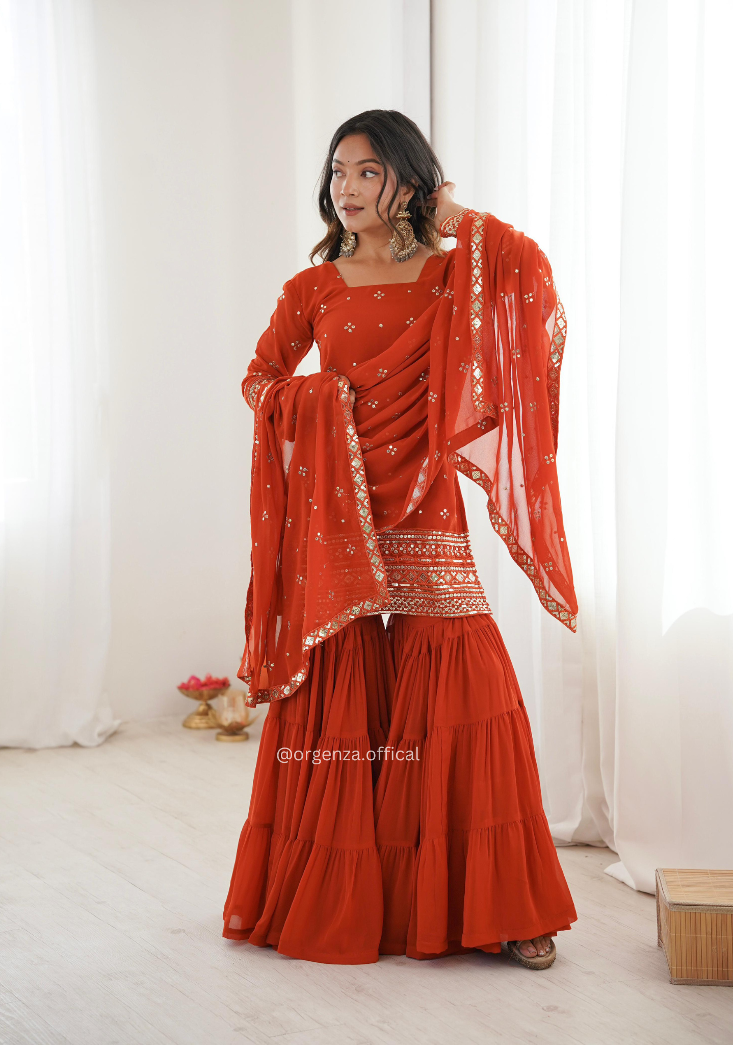 Women’s Pure Heavy Georgette Embroidery Ruffle Sharara Suit Set