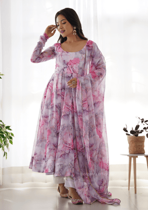 Pure Organza Floral Marble Printed Anarkali Kurti - Orgenza Store - digisoch