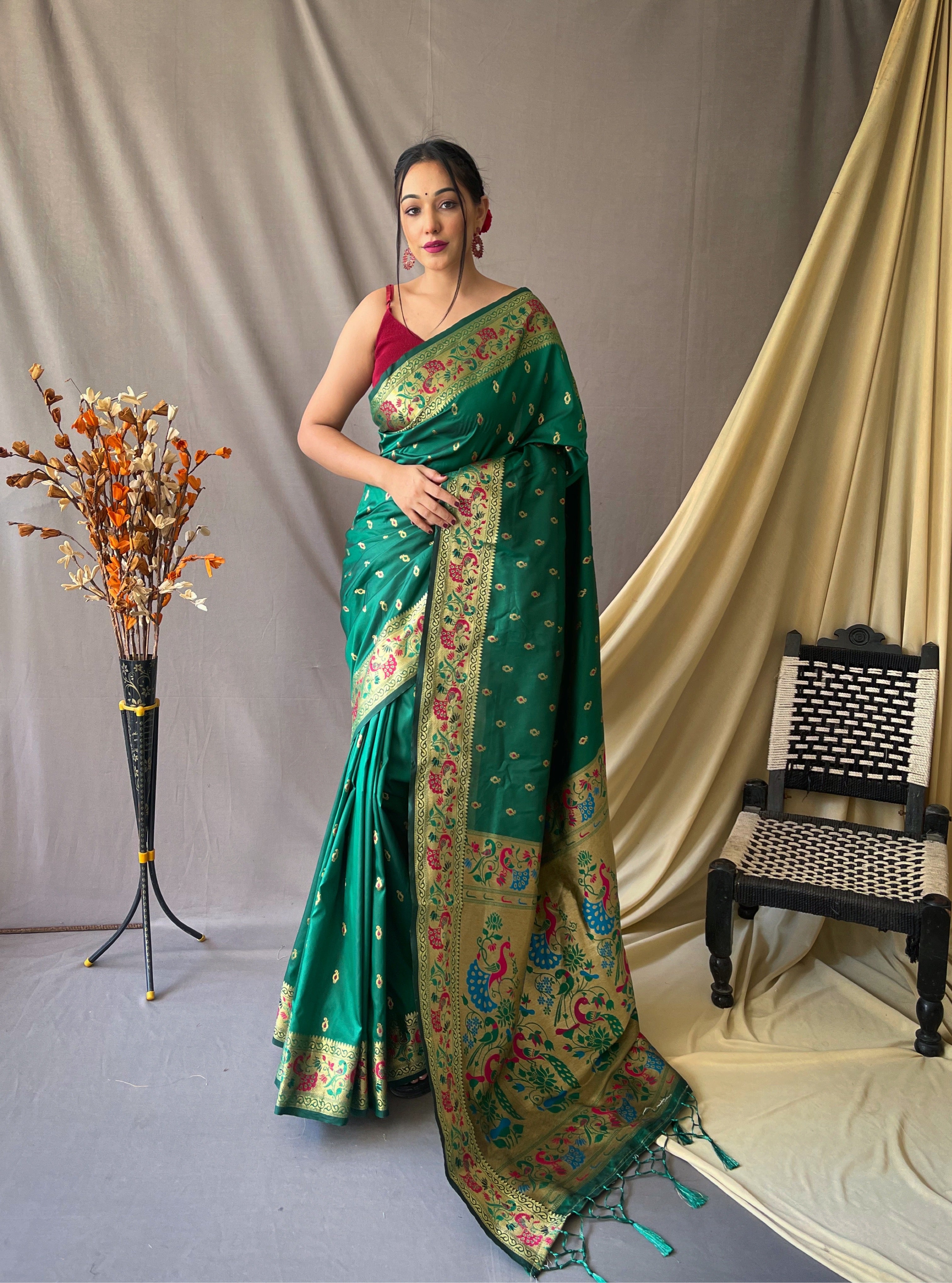 Paithani Silk Saree With Meenakari Zari - Orgenza Store