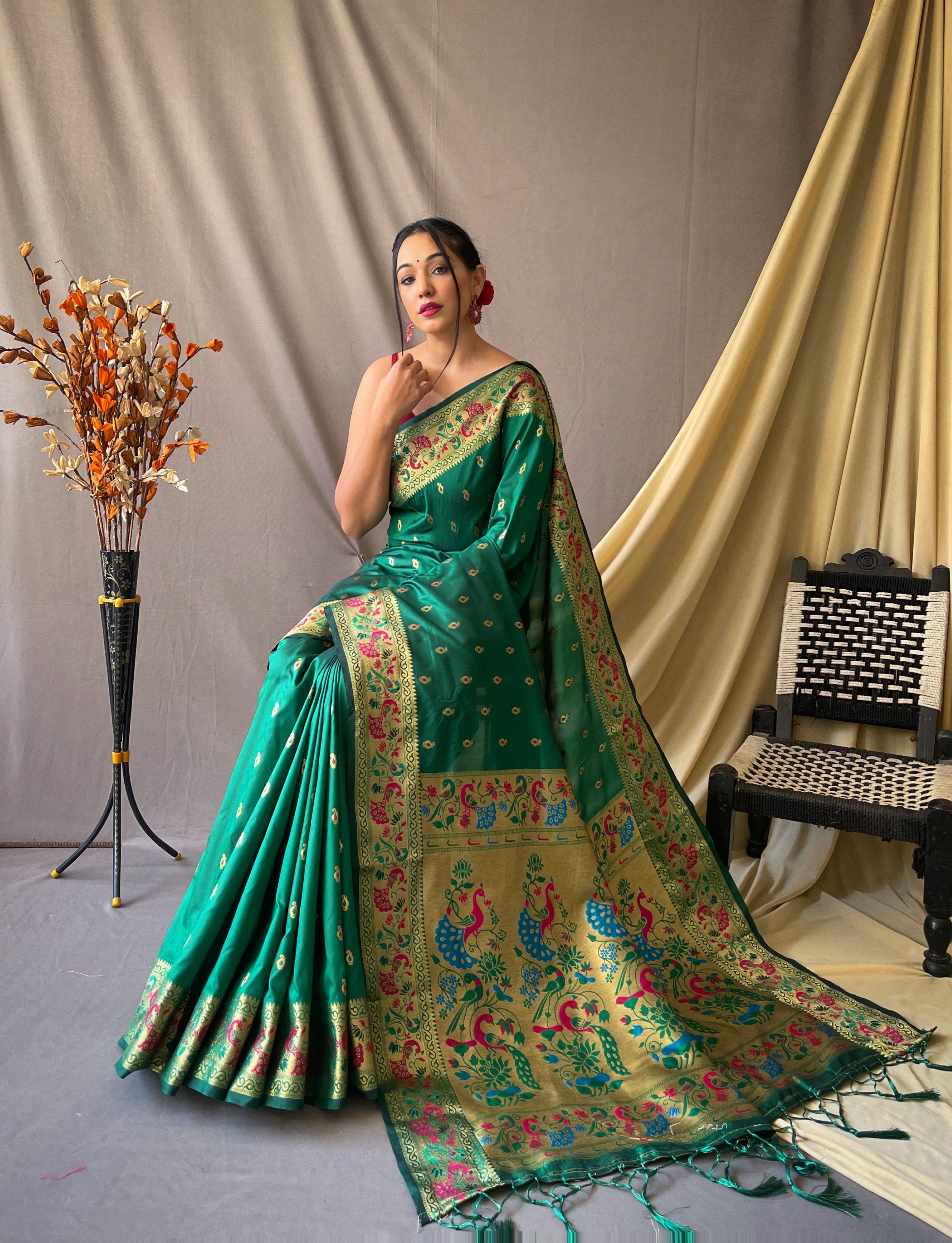 Paithani Silk Saree With Meenakari Zari - Orgenza Store