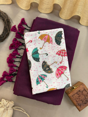 Purple Handloom Cotton Saree With Purple Tassels & Printed Blouse - Orgenza Store