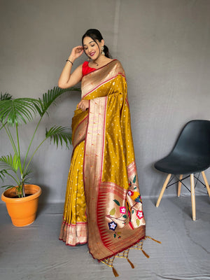 Mustard Yellow Paithani Silk Saree - Orgenza Store