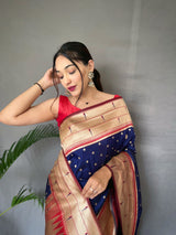 Navi Blue Colour Paithani Silk Saree