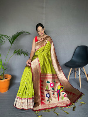 Pure Paithani Silk Saree With Motif Pattern - Orgenza Store