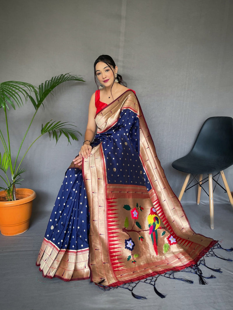 Navi Blue Colour Paithani Silk Saree