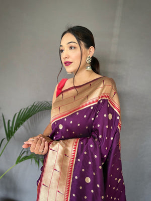 Wine Colour Paithani Silk Saree - Orgenza Store