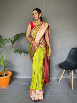 Pure Paithani Silk Saree With Motif Pattern - Orgenza Store