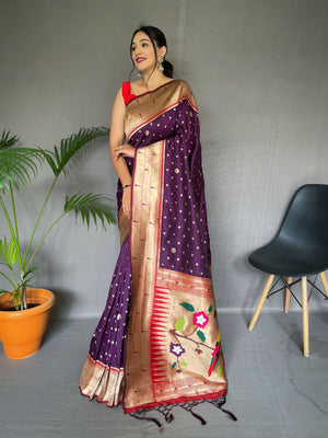 Wine Colour Paithani Silk Saree - Orgenza Store