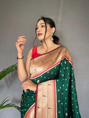 Soft Bottle Green Paithani Silk Saree - Orgenza Store