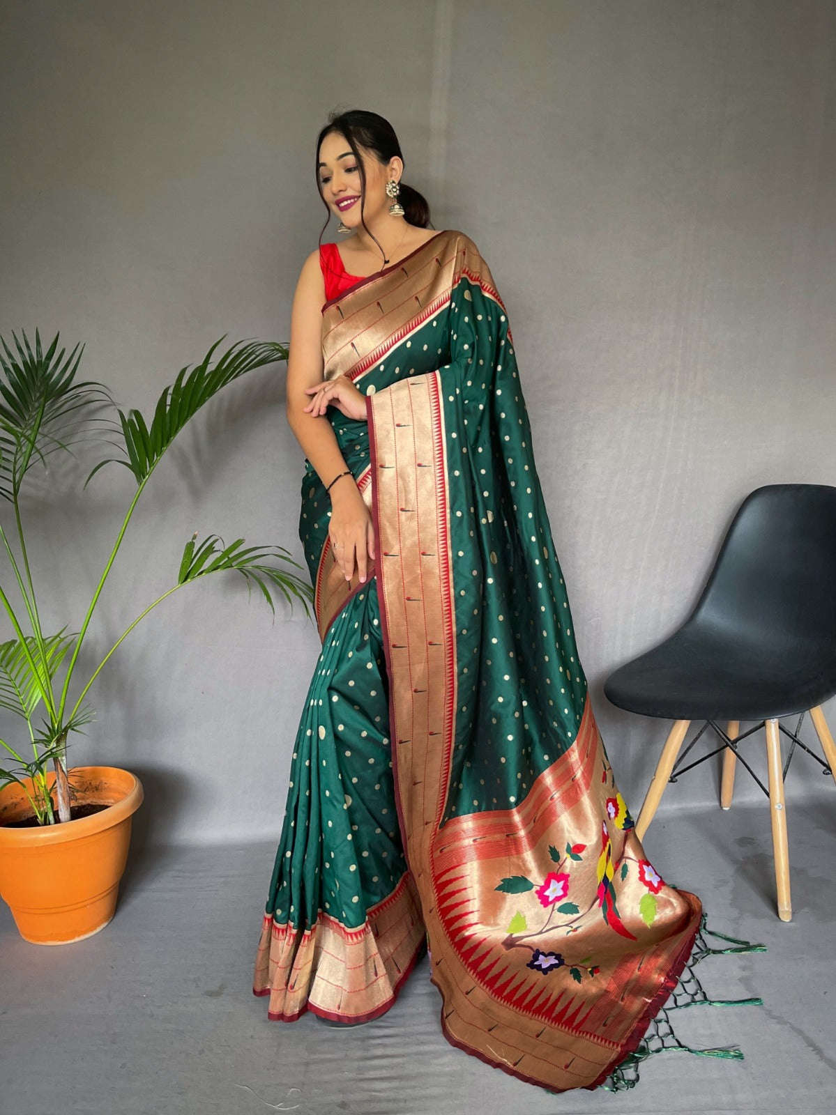 Soft Bottle Green Paithani Silk Saree - Orgenza Store