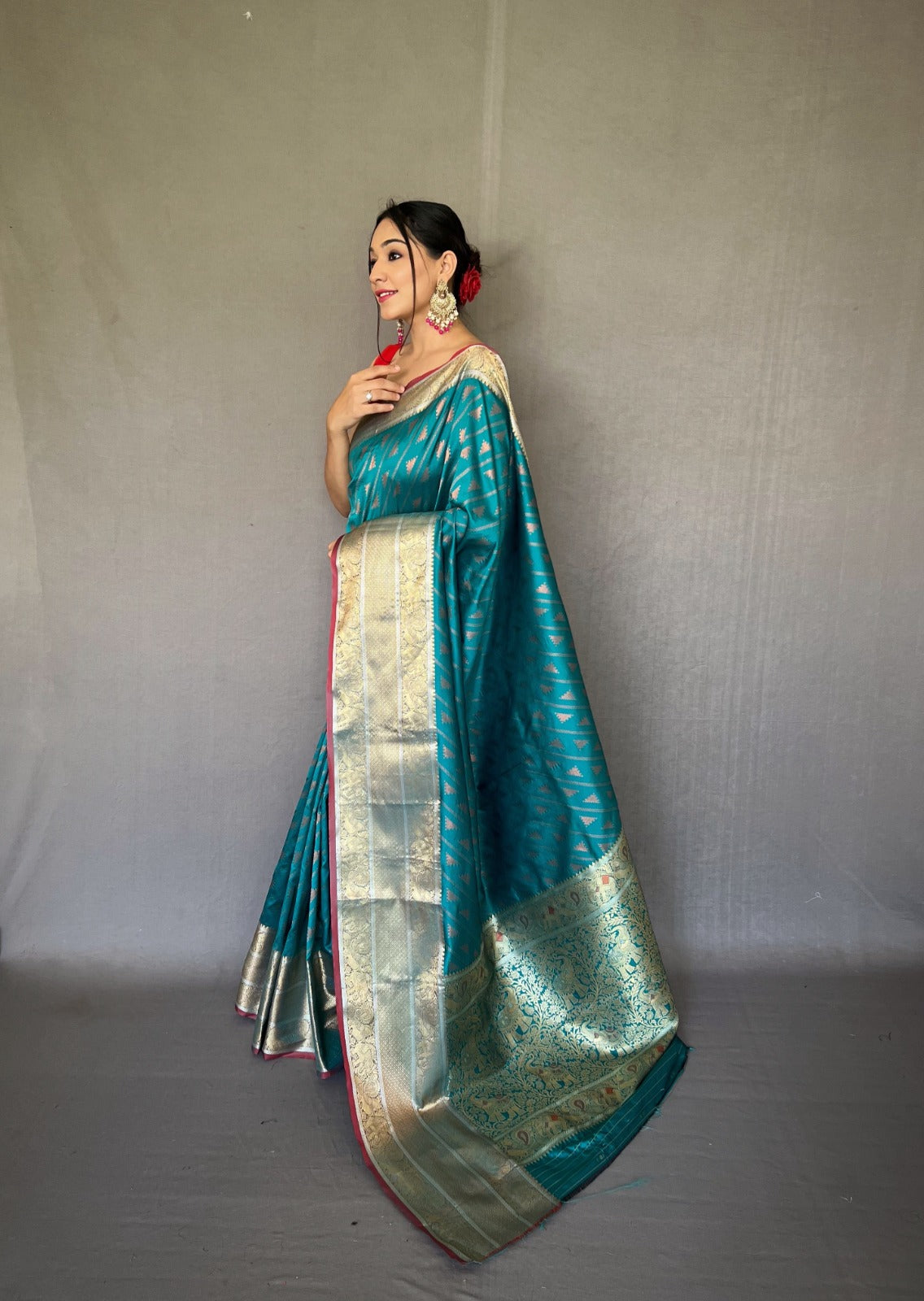 Rama Colour Saree With Weaving Zari - Orgenza Store