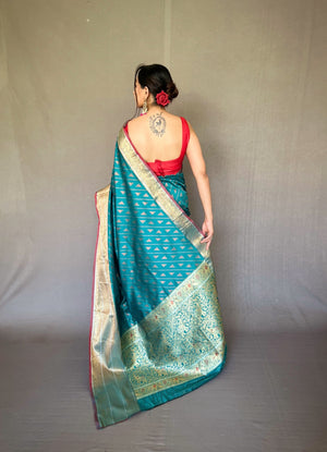 Rama Colour Saree With Weaving Zari - Orgenza Store