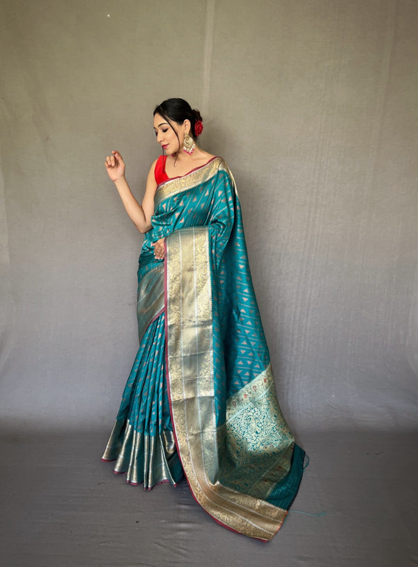Rama Colour Handloom Saree With Weaving Zari