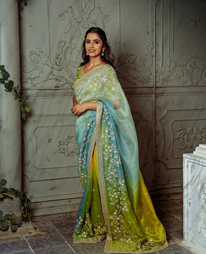 Organza Silk Saree With Beautiful Embroidery Zari Work