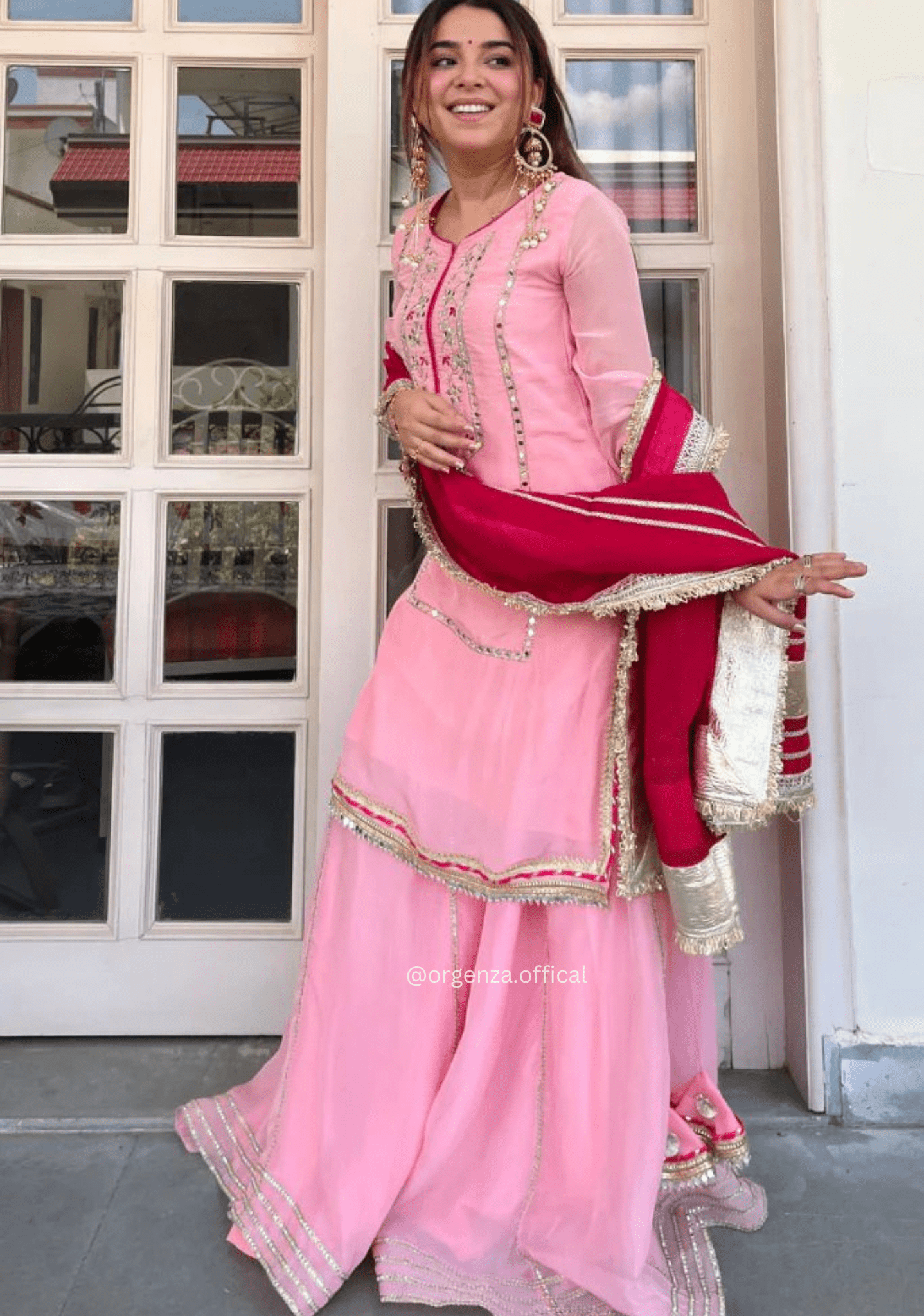 Baby Pink Chinon Silk Embroidered Sharara Suit Set with Sequins Work (3 PCS) - Orgenza Store - digisoch
