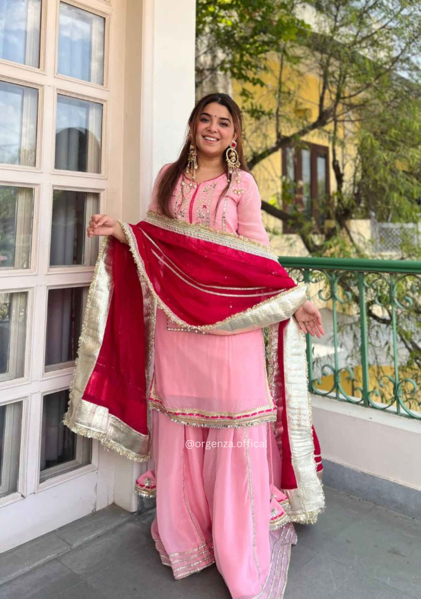 Baby Pink Chinon Silk Embroidered Sharara Suit Set with Sequins Work (3 PCS) - Orgenza Store - digisoch