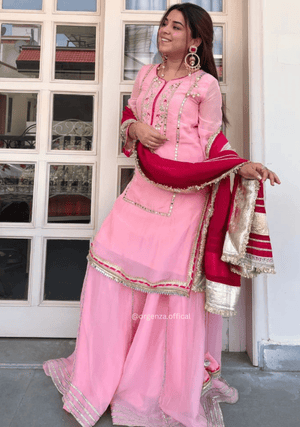 Baby Pink Chinon Silk Embroidered Sharara Suit Set with Sequins Work (3 PCS) - Orgenza Store - digisoch