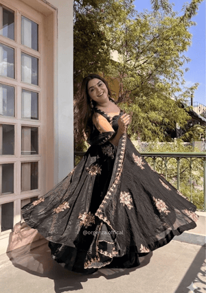Black Fendi Satin Party Wear Gown Set - Orgenza Store - digisoch