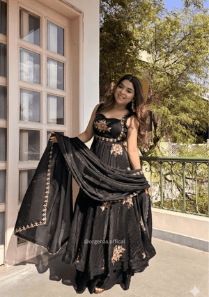 Black Fendi Satin Party Wear Gown Set - Orgenza Store - digisoch