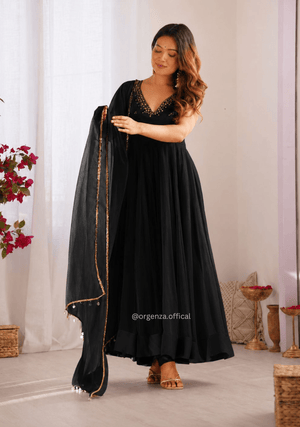 Black Fox Georgette Embroidered Gown Set - Orgenza Store - digisoch