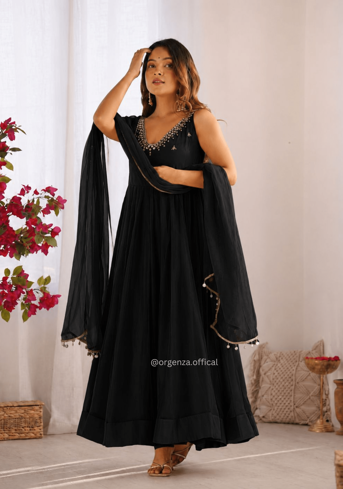 Black Fox Georgette Embroidered Gown Set - Orgenza Store - digisoch