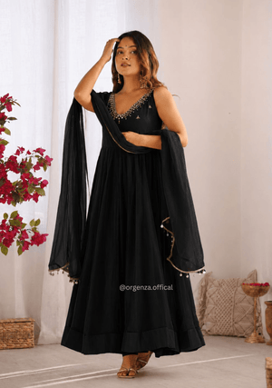 Black Fox Georgette Embroidered Gown Set - Orgenza Store - digisoch