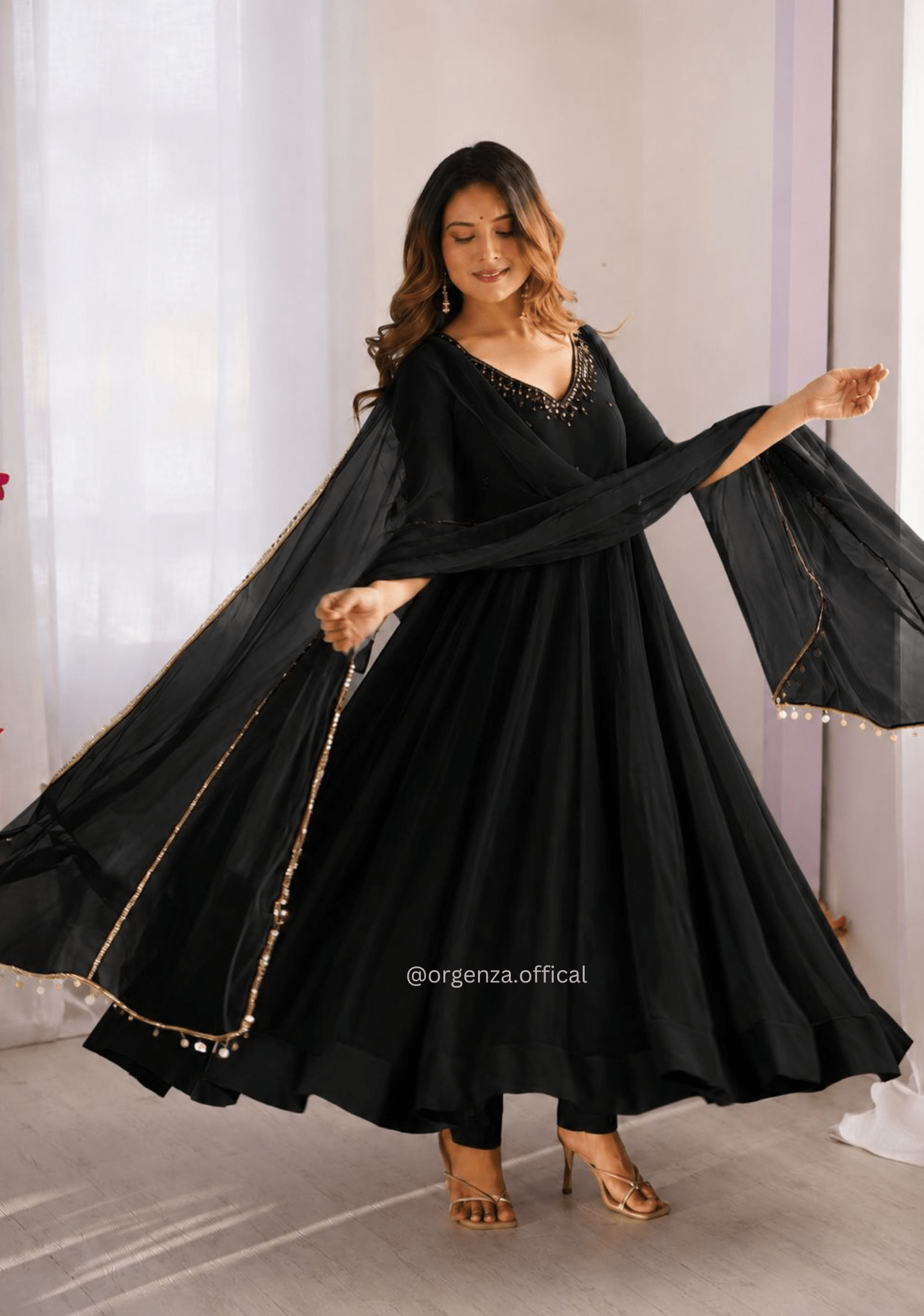 Black Fox Georgette Embroidered Gown Set - Orgenza Store - digisoch
