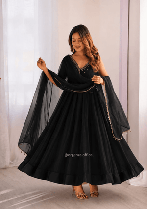 Black Fox Georgette Embroidered Gown Set - Orgenza Store - digisoch