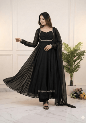 Black Fox Georgette Gown with Dupatta & Pant - Orgenza Store - digisoch
