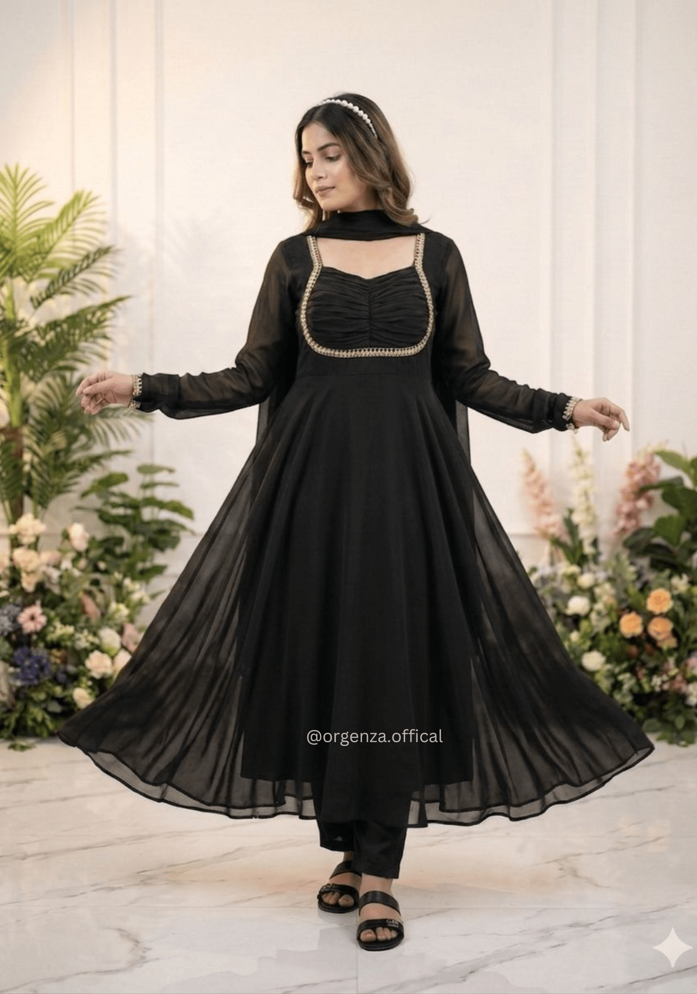Black Fox Georgette Gown with Dupatta & Pant - Orgenza Store - digisoch