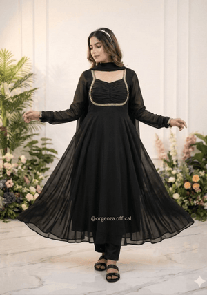 Black Fox Georgette Gown with Dupatta & Pant - Orgenza Store - digisoch
