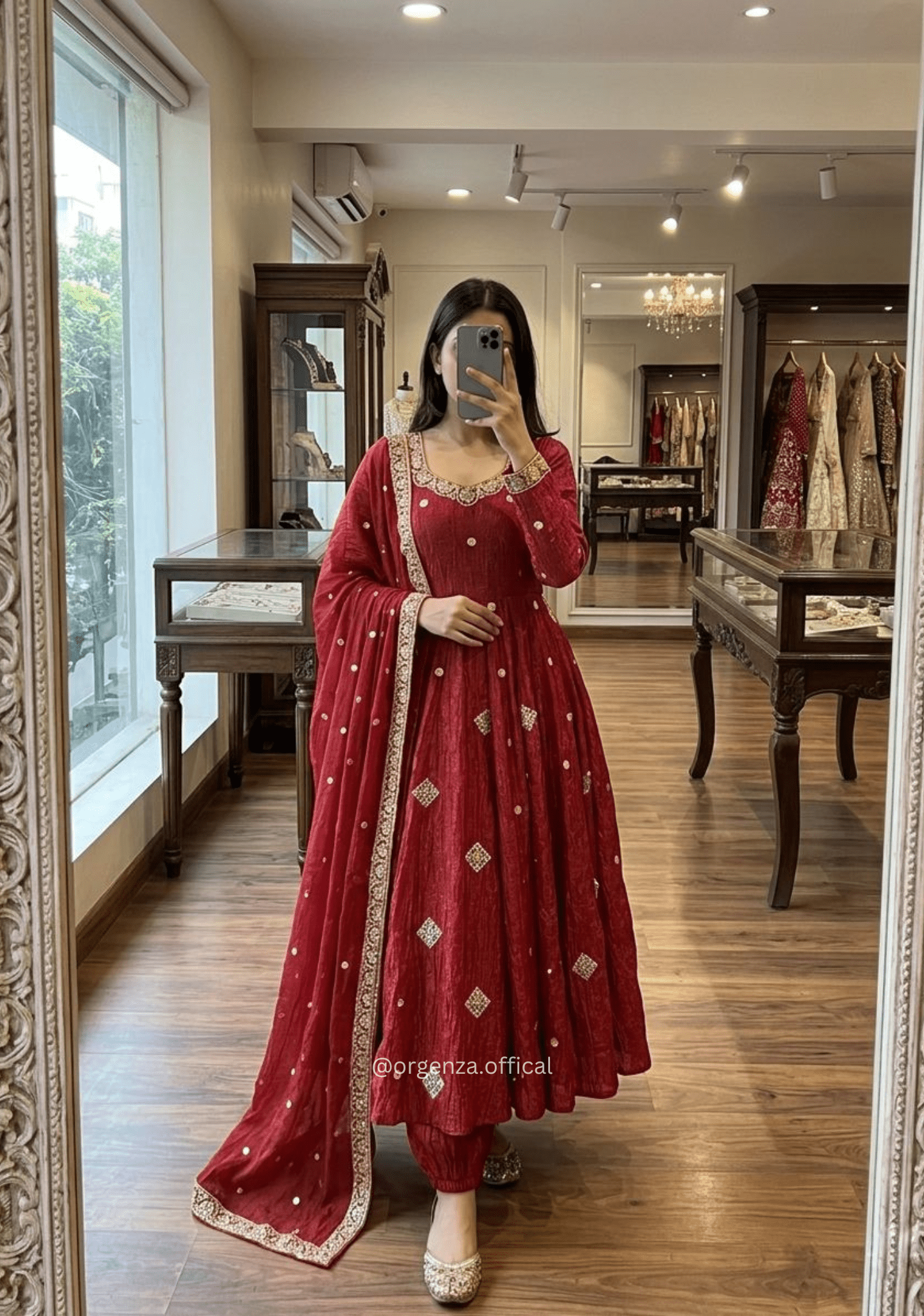 Crunchy Silk Embroidered Anarkali Gown Set - Orgenza Store - digisoch