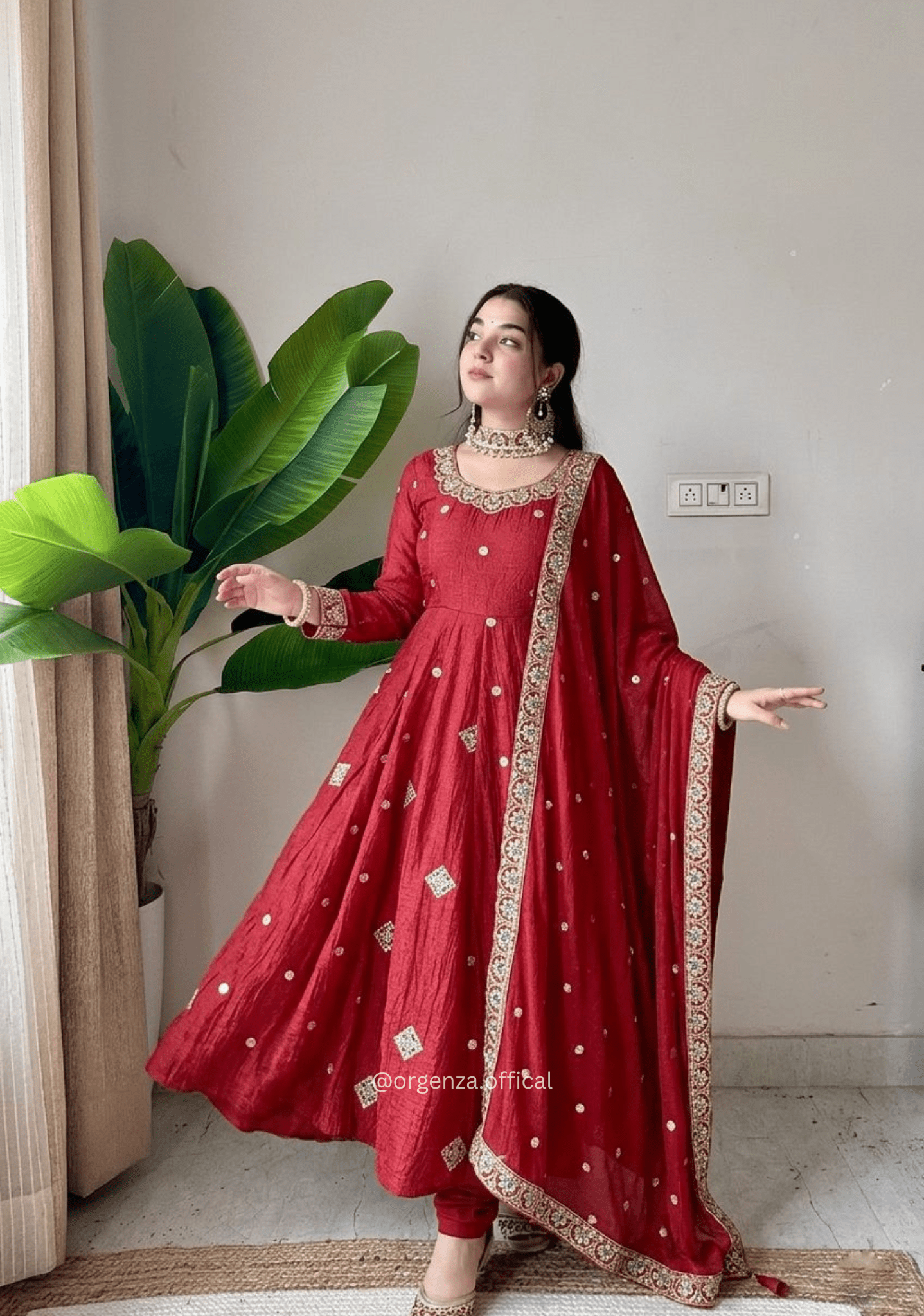 Crunchy Silk Embroidered Anarkali Gown Set - Orgenza Store - digisoch