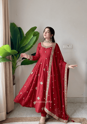 Crunchy Silk Embroidered Anarkali Gown Set - Orgenza Store - digisoch