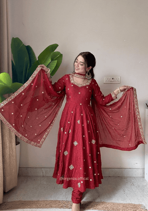 Crunchy Silk Embroidered Anarkali Gown Set - Orgenza Store - digisoch