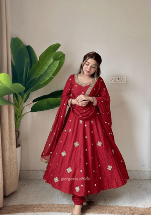 Crunchy Silk Embroidered Anarkali Gown Set - Orgenza Store - digisoch