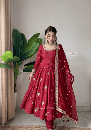 Crunchy Silk Embroidered Anarkali Gown Set - Orgenza Store - digisoch