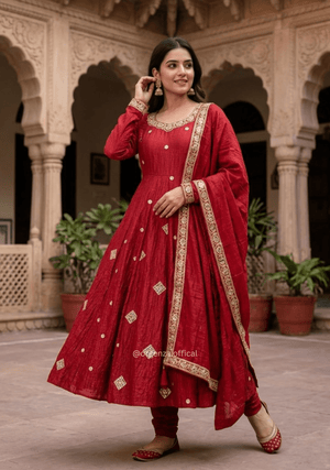 Crunchy Silk Embroidered Anarkali Gown Set - Orgenza Store - digisoch