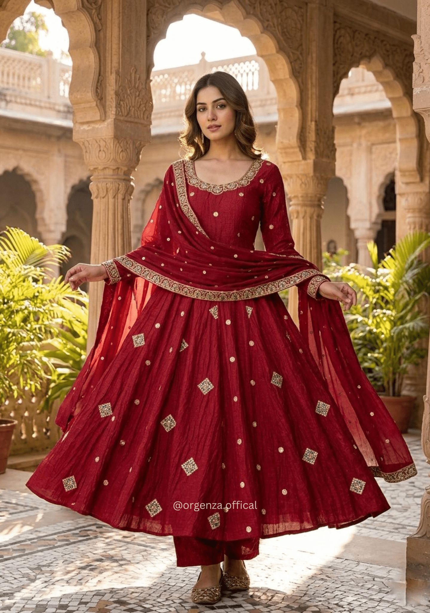 Crunchy Silk Embroidered Anarkali Gown Set - Orgenza Store - digisoch