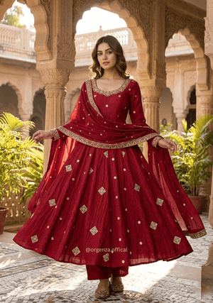 Crunchy Silk Embroidered Anarkali Gown Set - Orgenza Store - digisoch