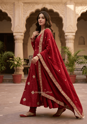 Crunchy Silk Embroidered Anarkali Gown Set - Orgenza Store - digisoch