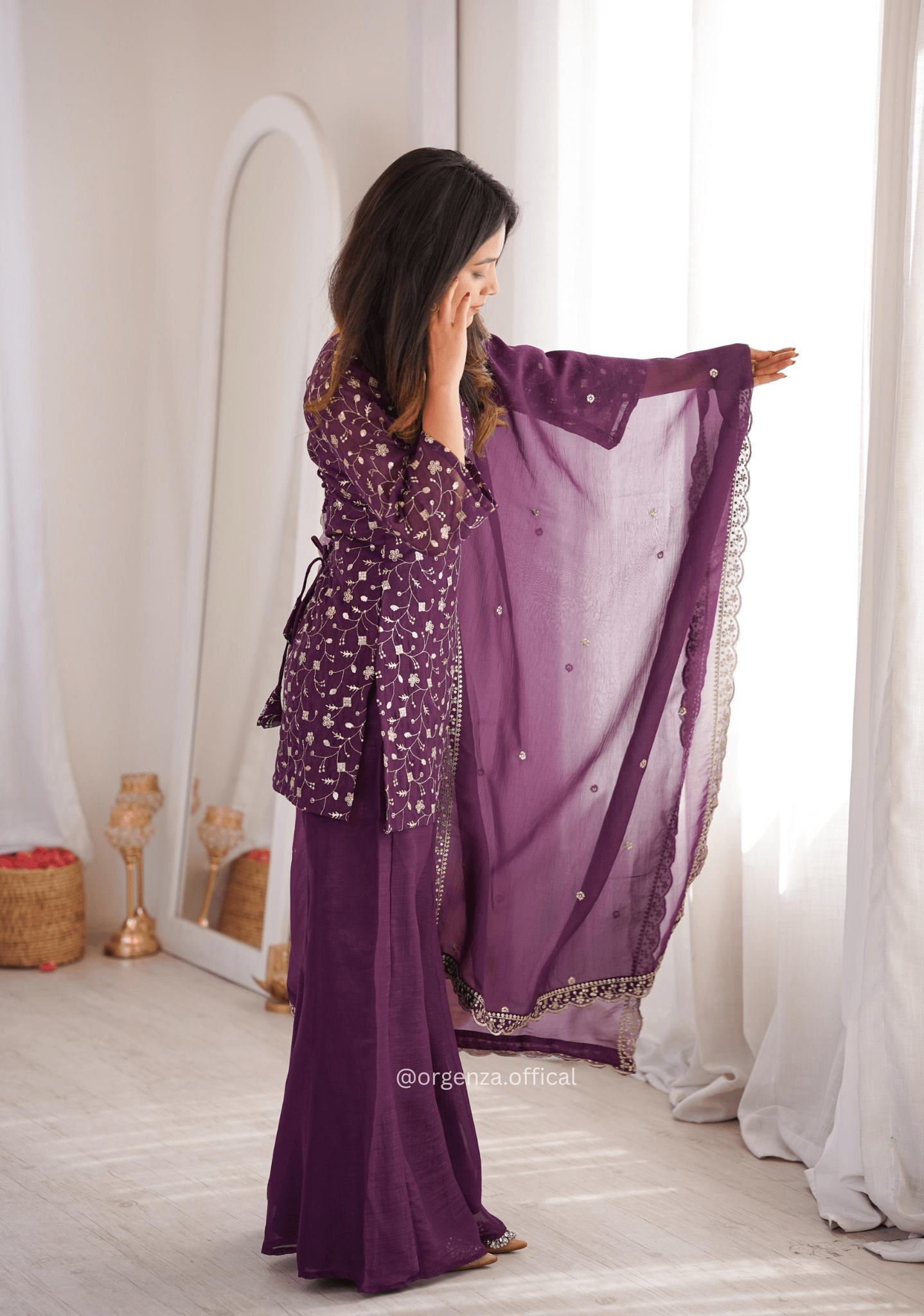 Crunchy Silk Embroidered Suit Set with Bell Bottom Pant - Orgenza Store - digisoch
