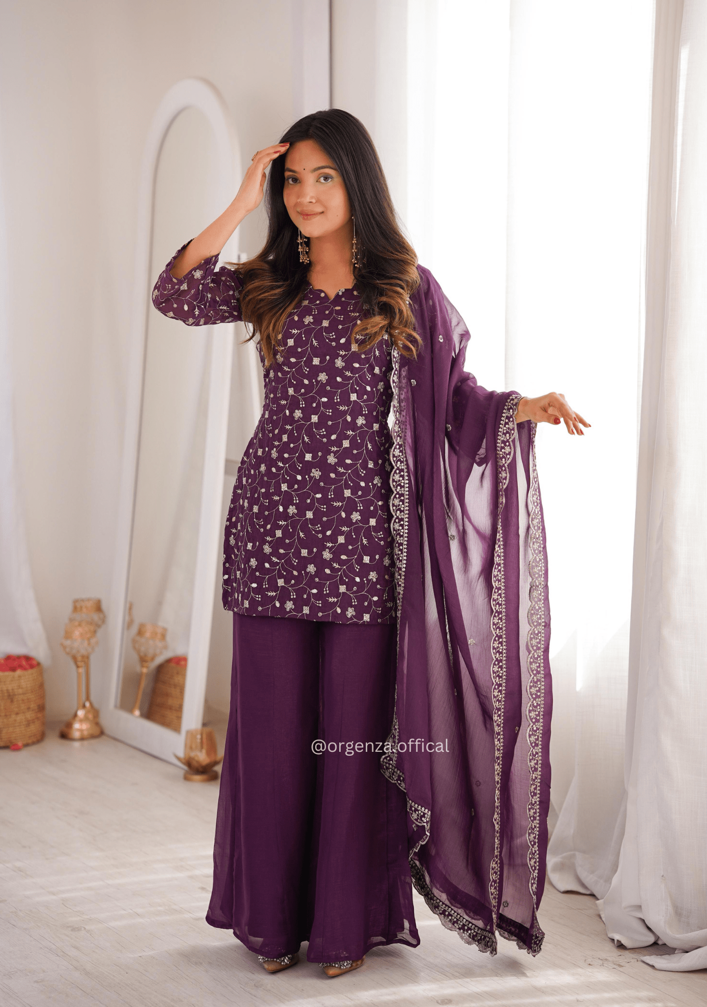 Crunchy Silk Embroidered Suit Set with Bell Bottom Pant - Orgenza Store - digisoch