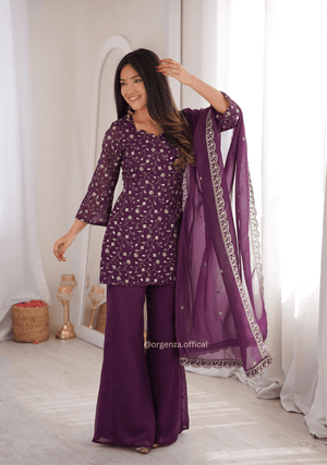 Crunchy Silk Embroidered Suit Set with Bell Bottom Pant - Orgenza Store - digisoch