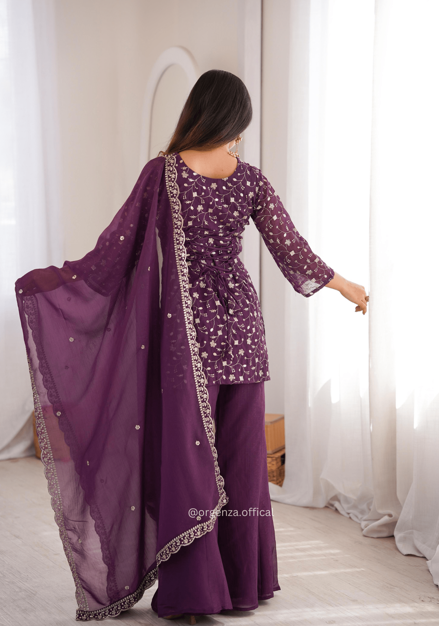 Crunchy Silk Embroidered Suit Set with Bell Bottom Pant - Orgenza Store - digisoch