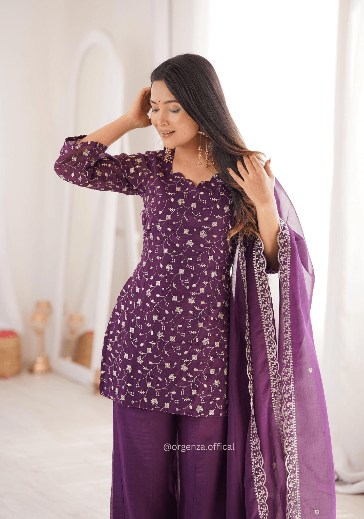 Crunchy Silk Embroidered Suit Set with Bell Bottom Pant - Orgenza Store - digisoch